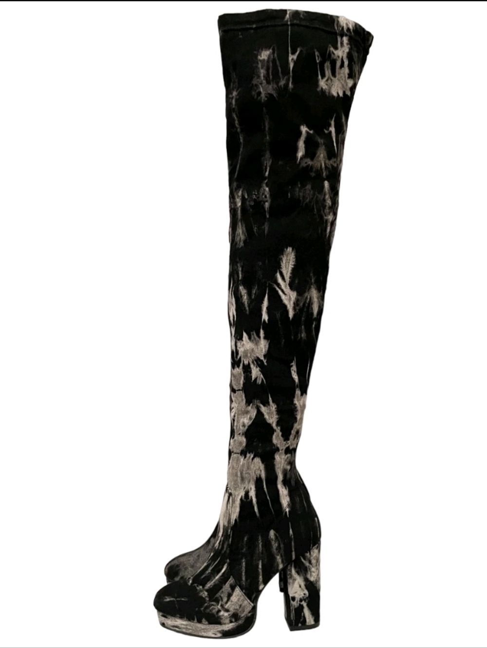 Current Mood Dolls Kill Tie Dye Marble Thigh High Boots - Size 7